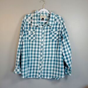 Bit&Bridle women's green plaid Western buttoned shirt. Size 2X